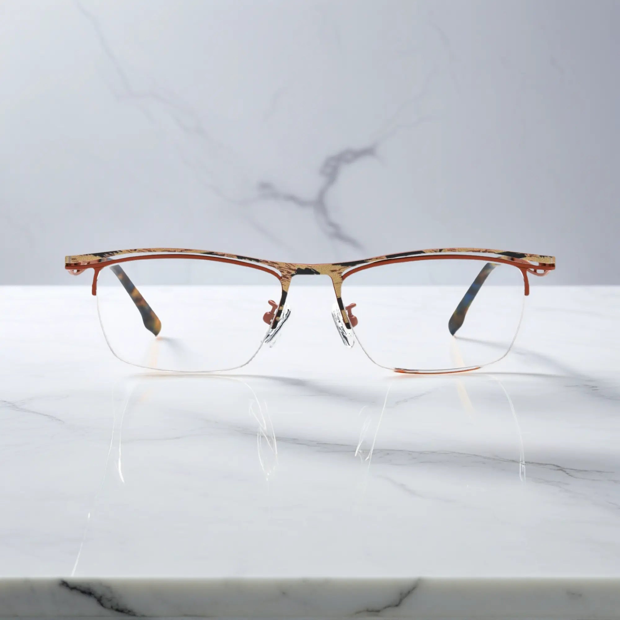 VoyueLens™ Amber Bronze titanium semi-rim eyeglasses front view